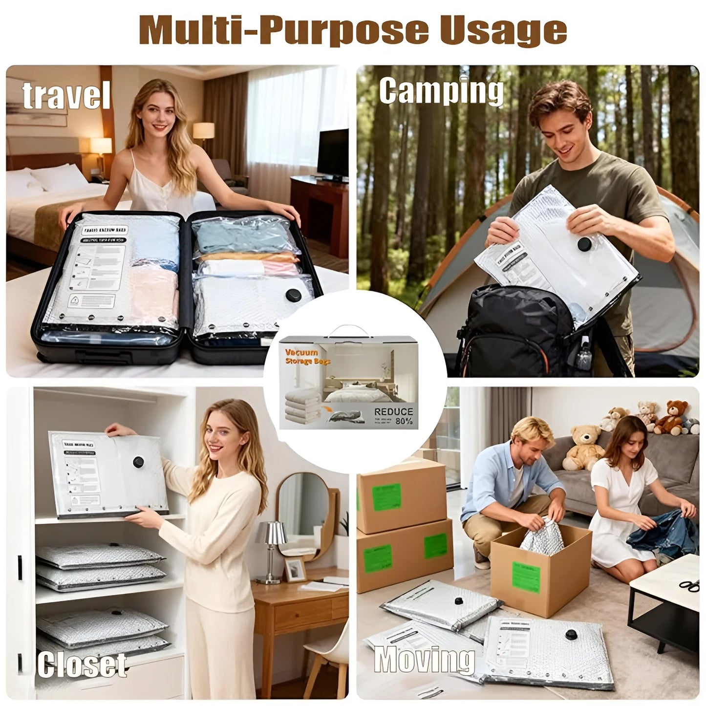 Cordless Compression Travel Vacuum Set 15 Pack -Vacuum Bags for Travel with Rechargeable air Pump,for Luggage and Suitcase