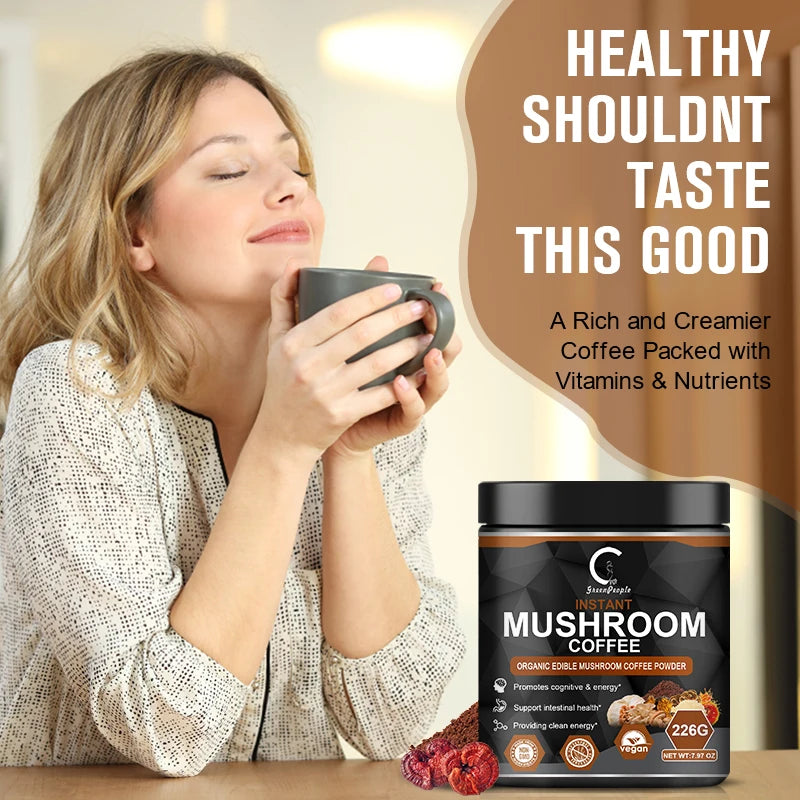 GPGP GreenPeople 226G Lion's Mane Mushroom Coffee with Reishi,Cordyceps &Turkey Tail-Energy,Mental Clarity & Focus,Brain Booster