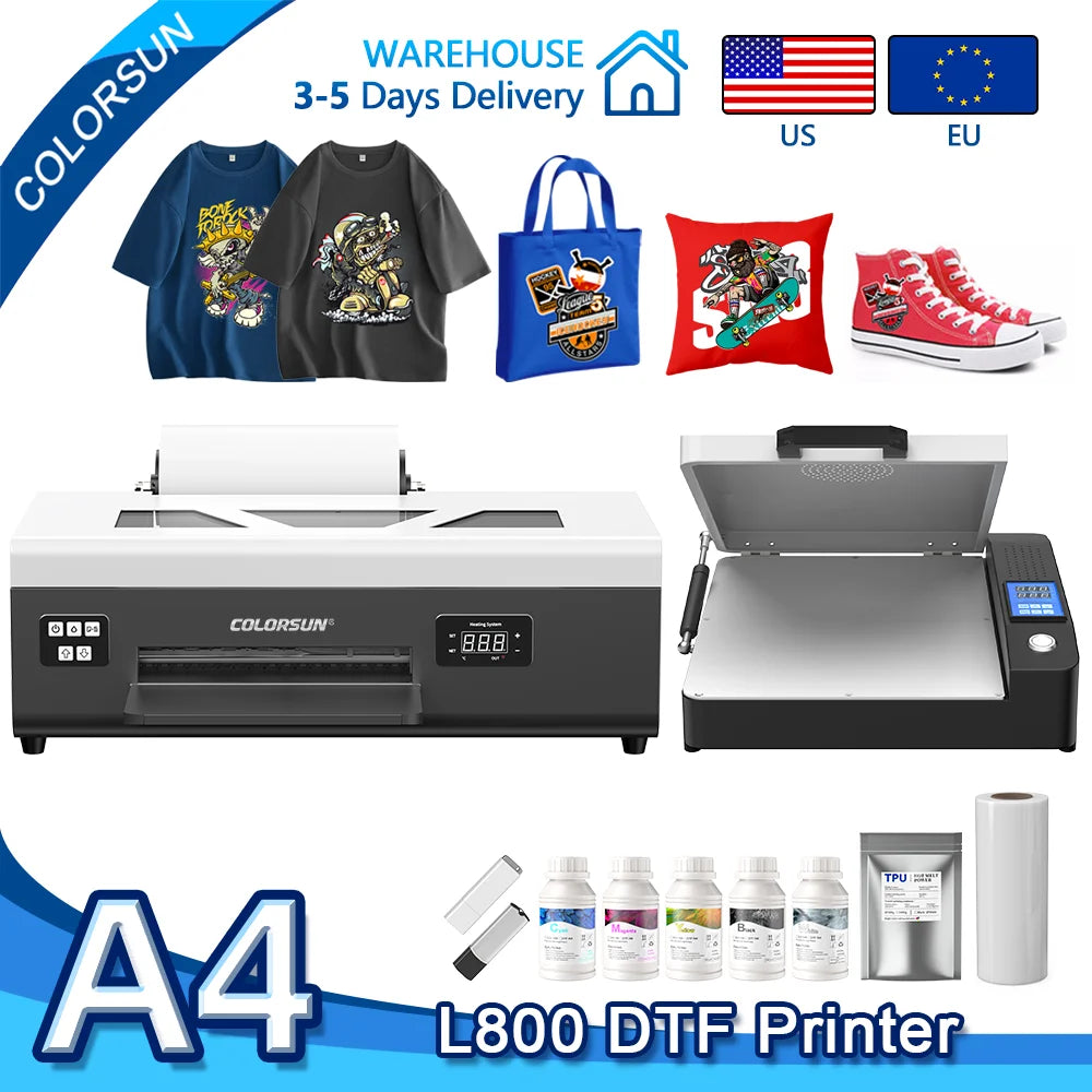 Colorsun A4 DTF Printer For Epson L800 Impresora A4 DTF Printing Machine With  Oven For T-Shirts Bags Hoodies A4 DTF Printers