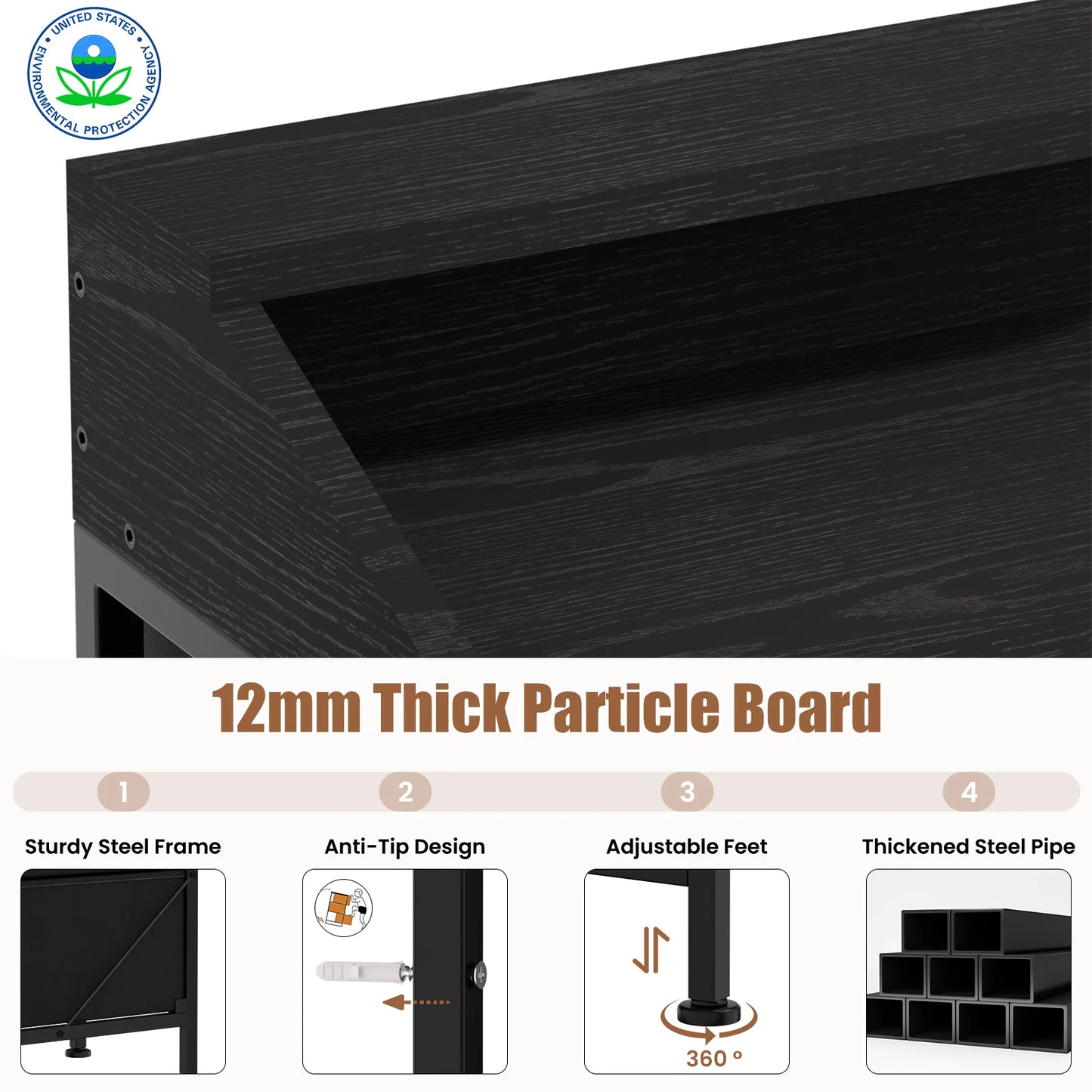Dresser for Bedroom, 9 Drawers Dresser with LED Lights & Charging Station-Black