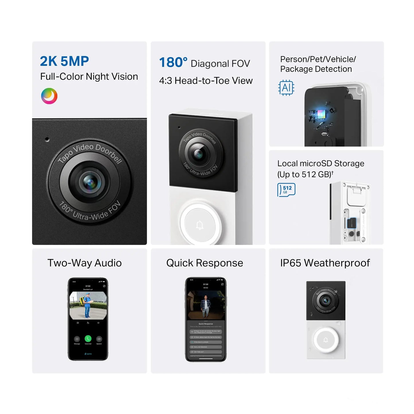 2K Wired Doorbell Camera, 2-Way Audio Color Night Vision Package Detection