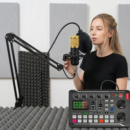 Podcast Microphone Suit with Sound Card Audio Mixer Studio Condenser Microphones Live Streaming Microphone Set for PC Smartphone
