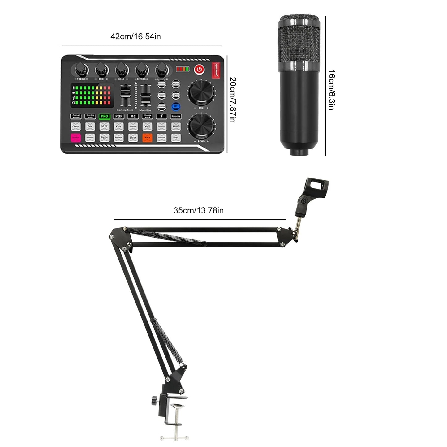 Podcast Microphone Suit with Sound Card Audio Mixer Studio Condenser Microphones Live Streaming Microphone Set for PC Smartphone