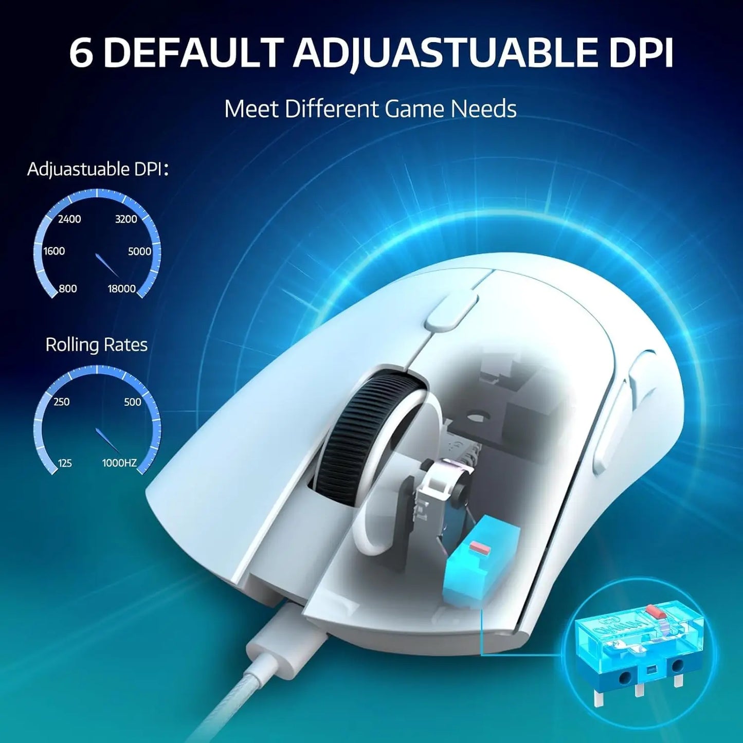 R1 Wireless Gaming Mouse,Tri-Mode Connection (2.4G/Wired/BT5.2),55g Lightweight Design,18K DPI Optical Sensor,HUYU 20 Million Ke