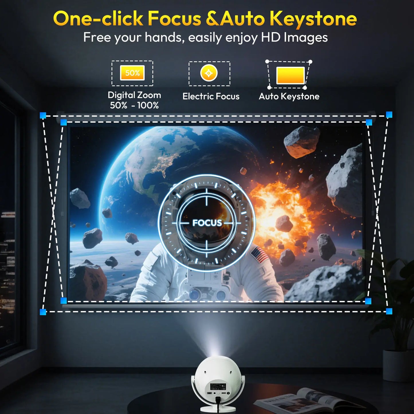 XGODY 400 ANSI 4K Portable Android Projector Native 720P/1080P WiFi6 Bluetooth 50% Zoom Electric Focus for Home Theater