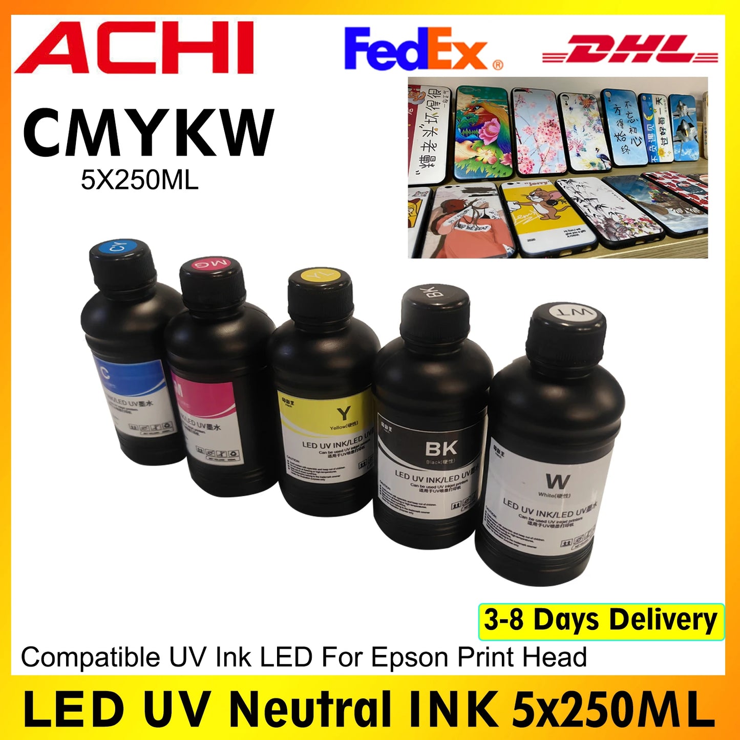 US STOCK LED UV Ink for UV Printer 1390 L1800 L800 XP600 TX800 L805 UV Flatbed Printer 250ML/500ML CMYKW UV Neutral Ink