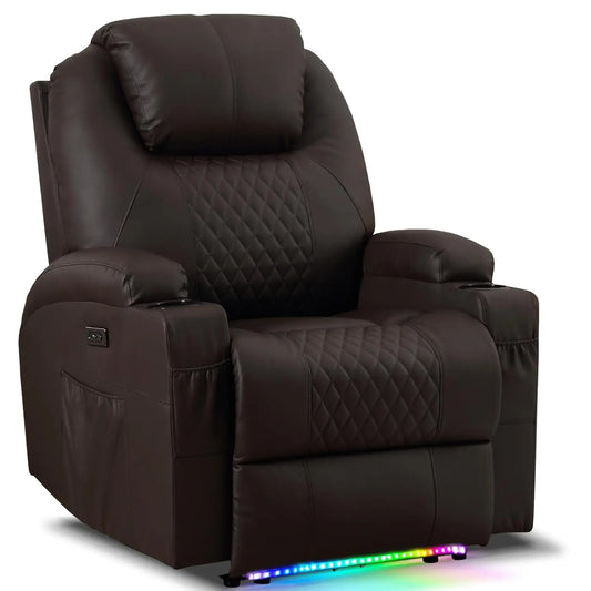 Power Recliner Chair with Vibration Massage & Heat for Adults, Faux Leather Home Theater Seating with Cup, Customized