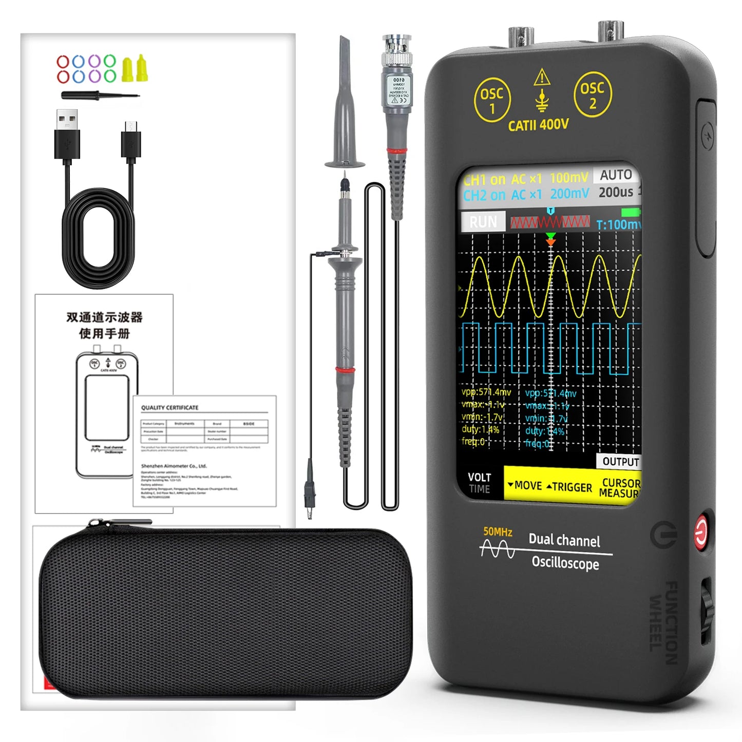 BSIDE New Touchscreen Digital Oscilloscope Signal Generator Dual Channel 50MHz Waveform Storage Graphic Tester Repair Tool