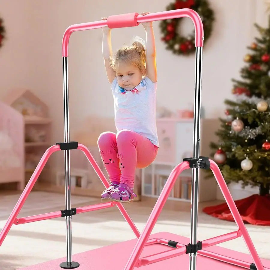 Gymnastics Bar with Mat, Foldable Gymnastics Horizontal Bar Height Adjustable, Gymnastics Equipment for Kids 312 Ages, Childrens