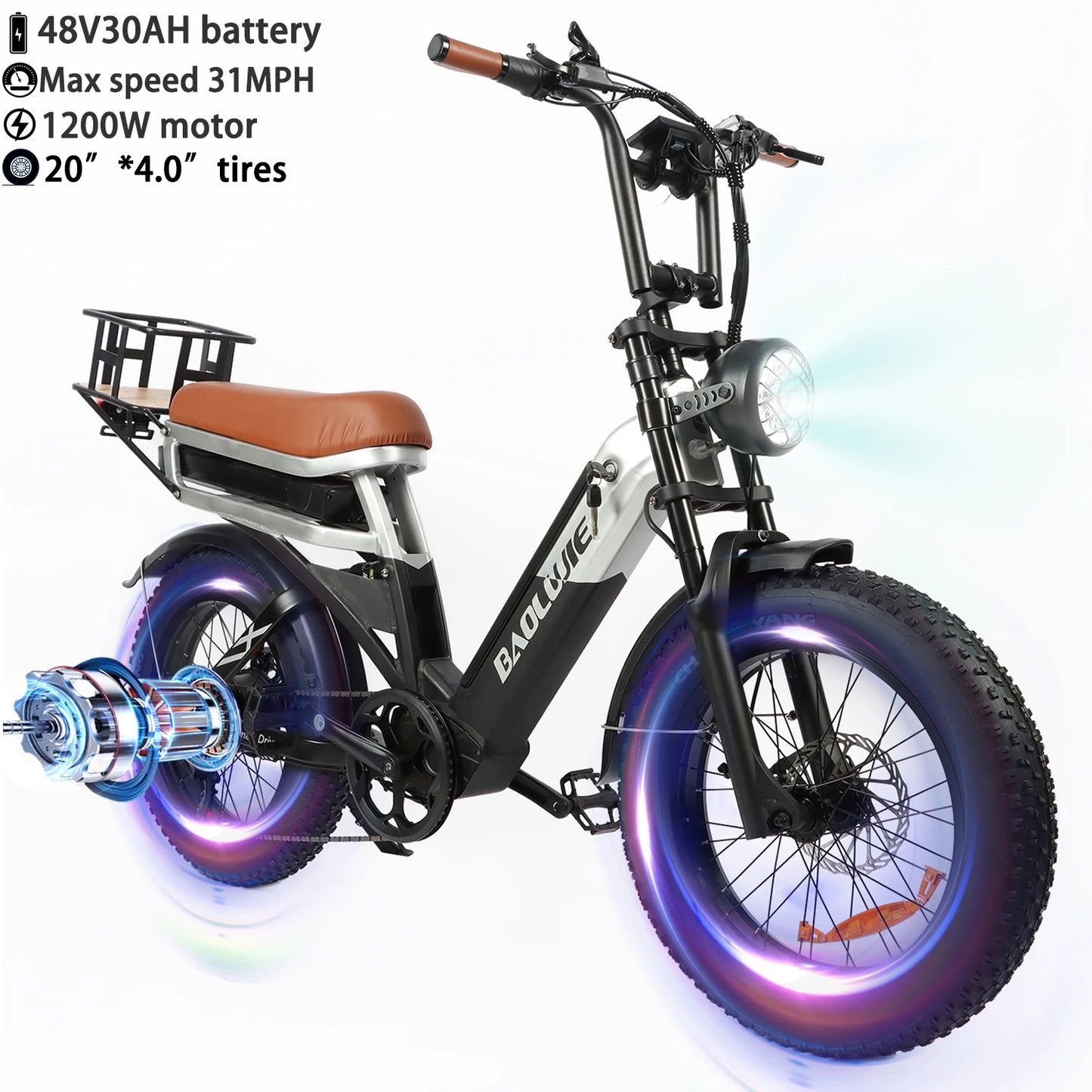 BAOLUJIE Moto Electric Bicycle Peak 1500/3000/5000W  48V/52V/60V Battery 35-45MPH Electric Bike E-Bike Adult Electric Motorcycle