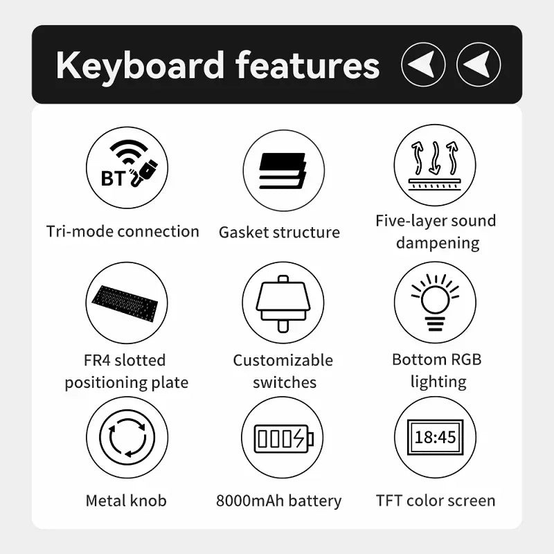 Ajazz AK980 Gaming Mechanical Keyboard with Color Screen 98 Keys RGB Bluetooth Wireless Keyboard Gamer 8000mAh For PC Laptop