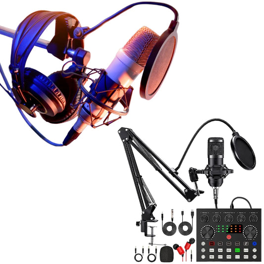 Podcast Equipment Bundle with BM800 Microphone and V8 Sound Card Podcast Equipment for Podcasting Gaming Music Recording