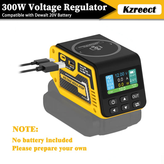 Kzreect 300W Voltage Regulator with Wireless Charging & 100W Type-C Compatible with Dewalt 20V Battery Camping Accessory