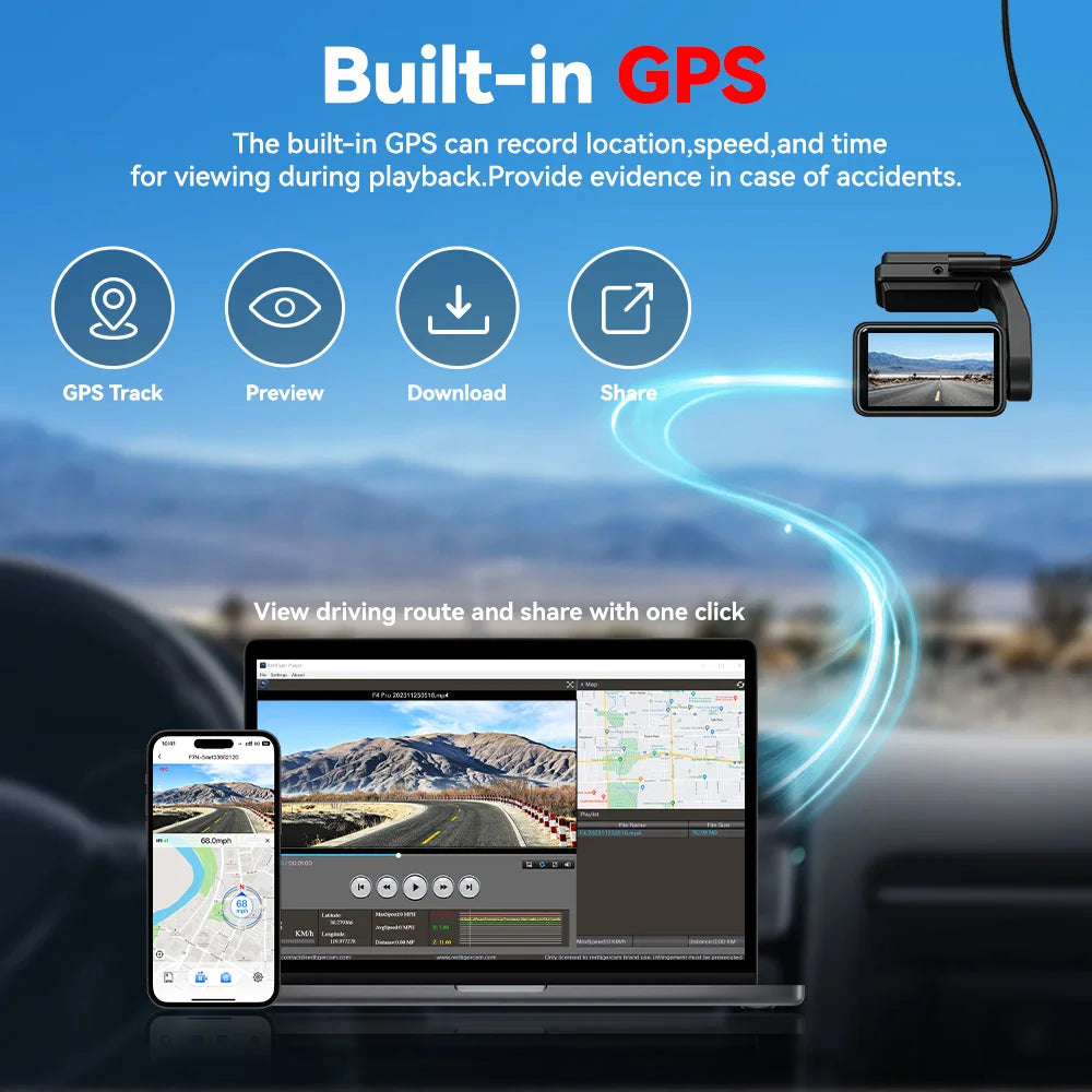 REDTIGER A4 Dash Camera Front and Rear 4k Dash Cam  Drive Recorder for WiFi GPS Car Dvr for 24H Parking Mode Black Box for Car