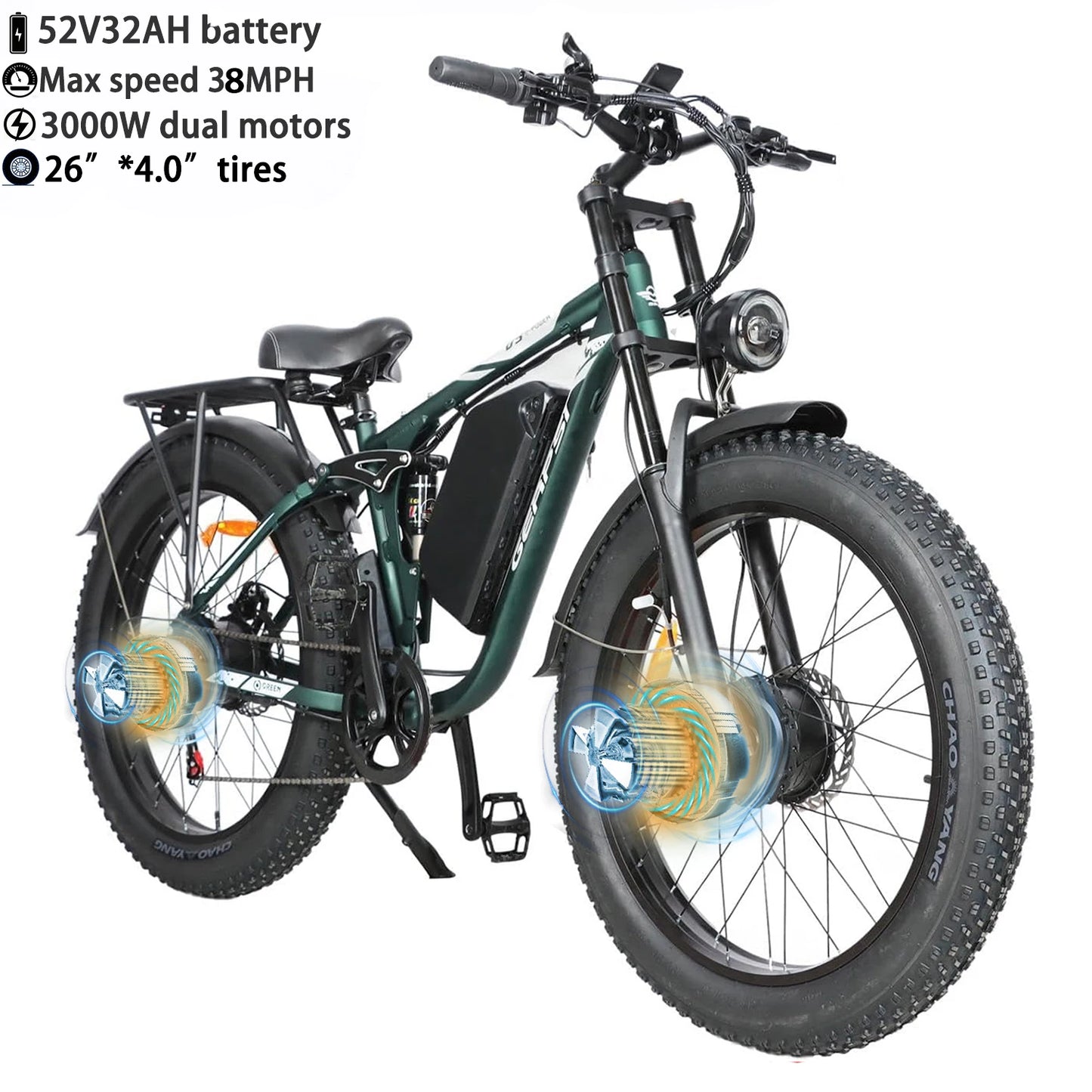 BAOLUJIE Moto Electric Bicycle Peak 1500/3000/5000W  48V/52V/60V Battery 35-45MPH Electric Bike E-Bike Adult Electric Motorcycle