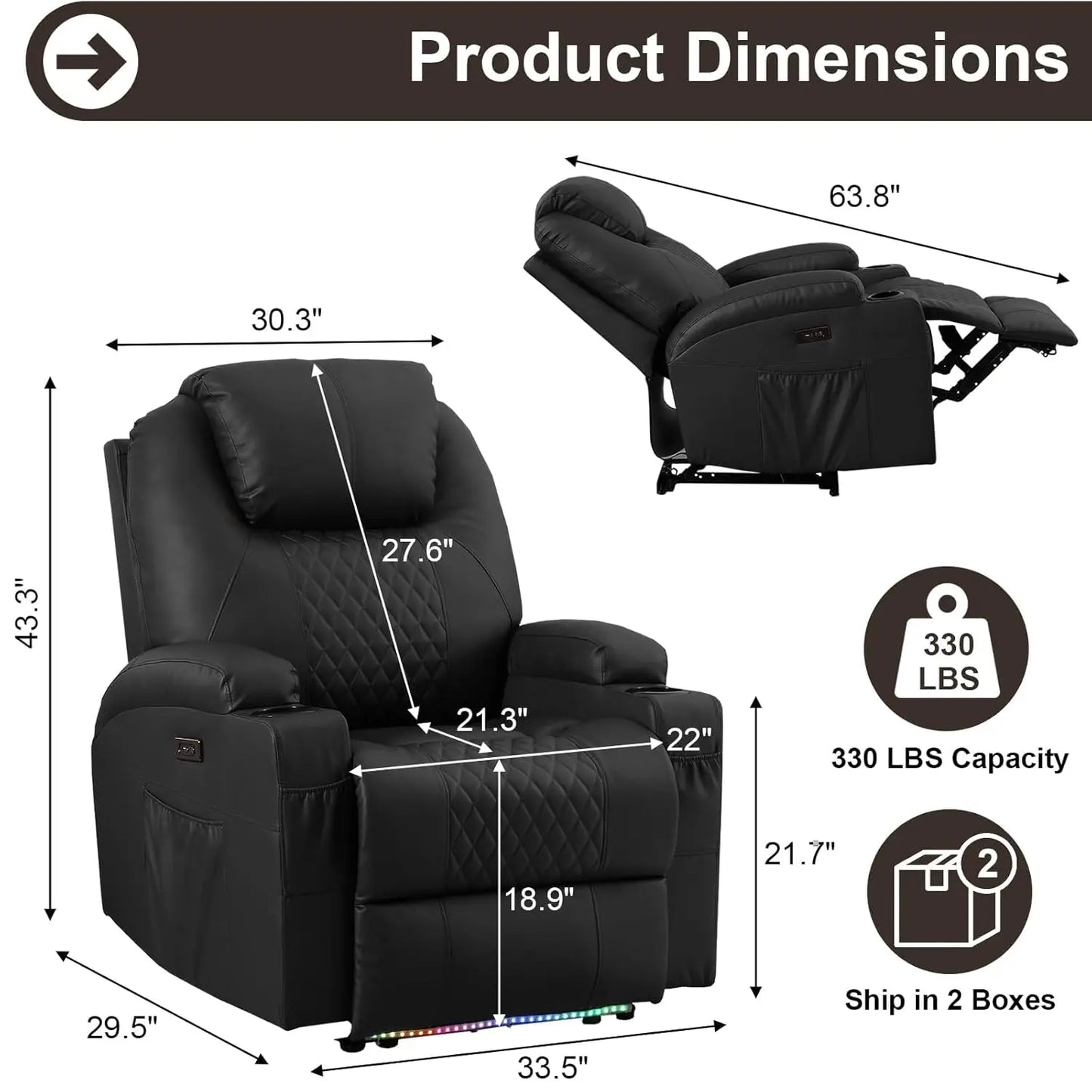 Power Recliner Chair with Vibration Massage & Heat for Adults, Faux Leather Home Theater Seating with Cup, Customized