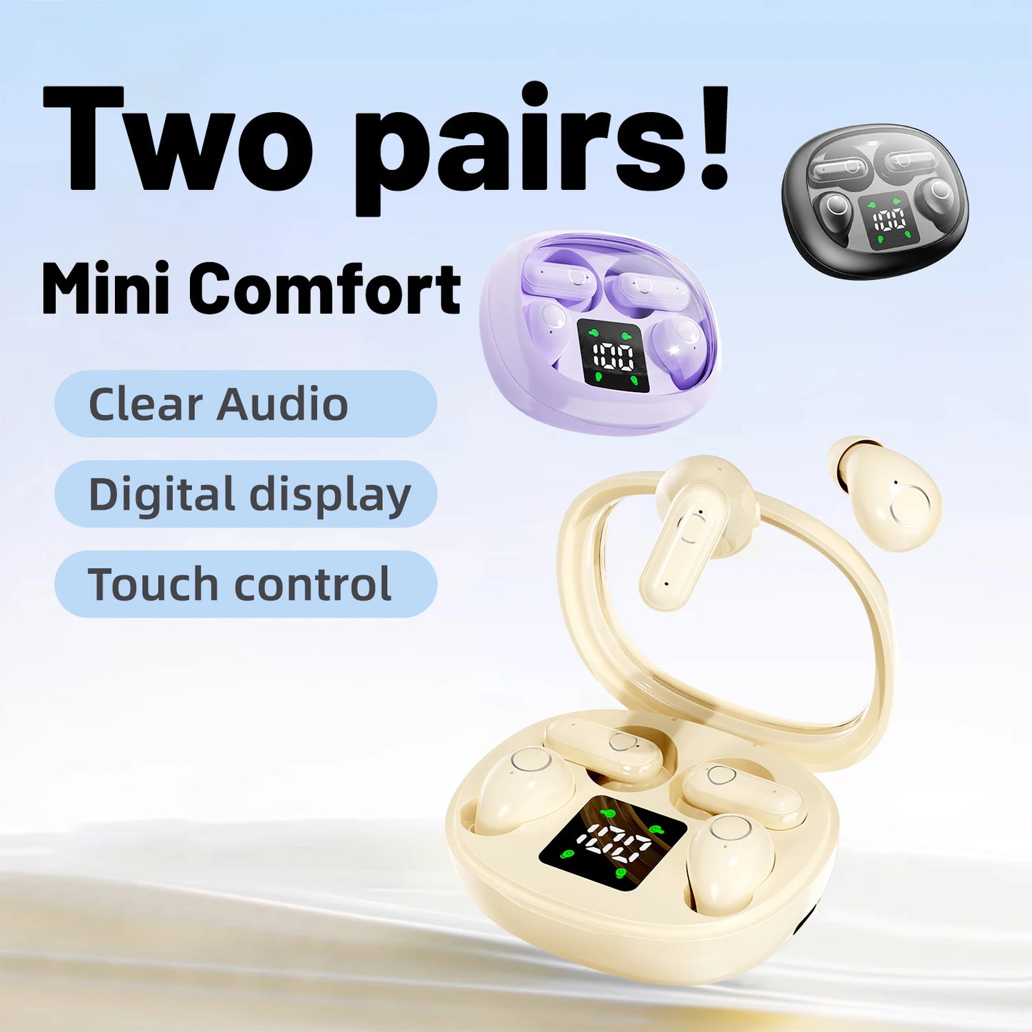 Mini Sleep Earbuds Sports Wireless Bluetooth Earphones HiFi Bass Stereo Dual Sound Quality Bluetooth Headphones Noise Reduction