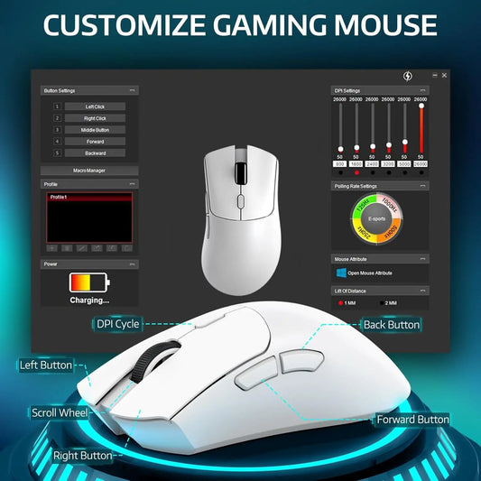 R1 Wireless Gaming Mouse,Tri-Mode Connection (2.4G/Wired/BT5.2),55g Lightweight Design,18K DPI Optical Sensor,HUYU 20 Million Ke