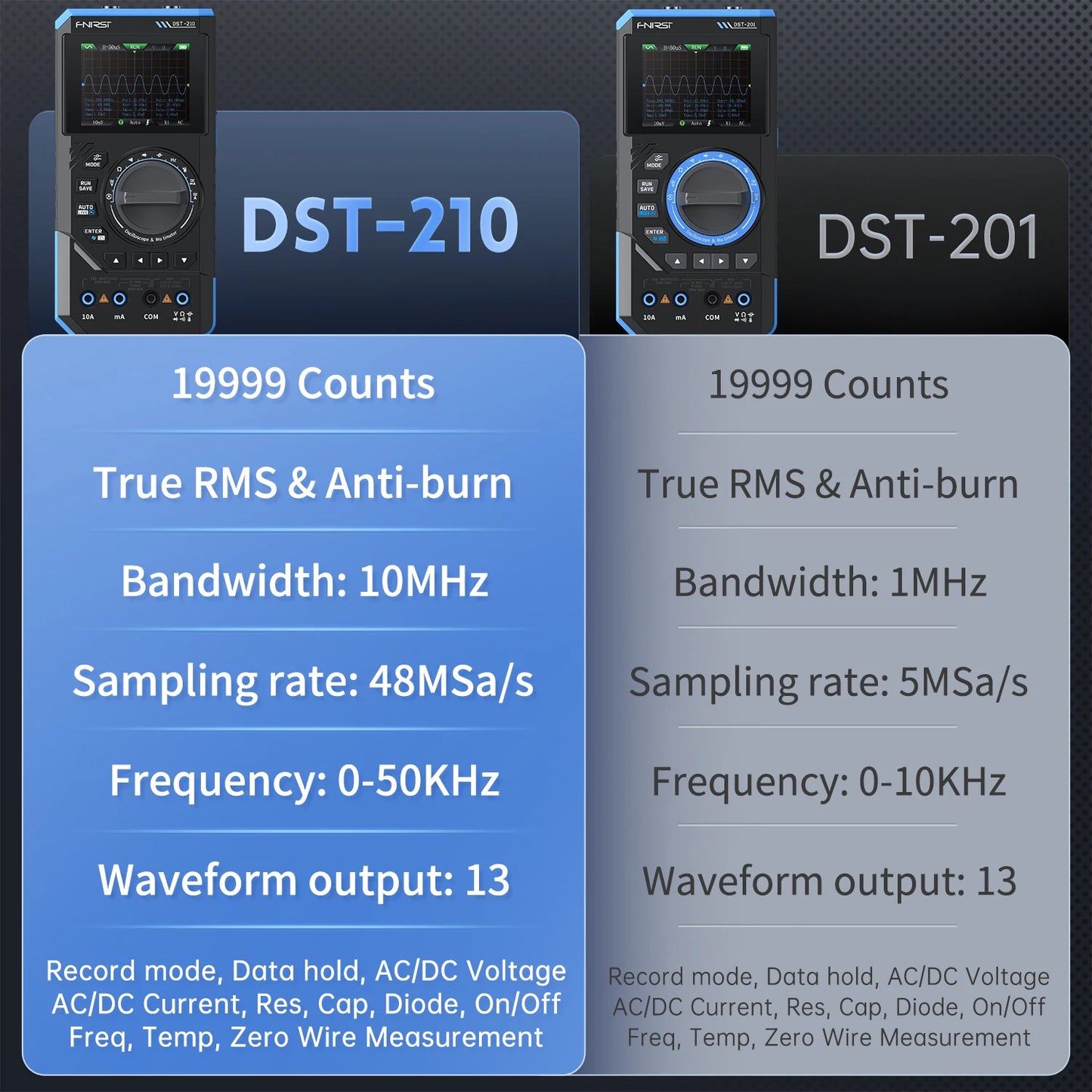 FNIRSI DST-210 and DST-201 3IN1 Digital Multimeter Oscilloscope Signal Source 19999 Counts 10MHz/1MHz Portable Electrician Tools