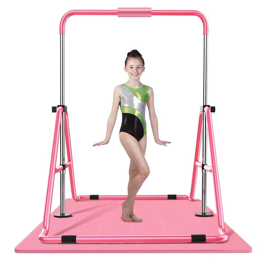 Gymnastics Bar with Mat, Foldable Gymnastics Horizontal Bar Height Adjustable, Gymnastics Equipment for Kids 312 Ages, Childrens
