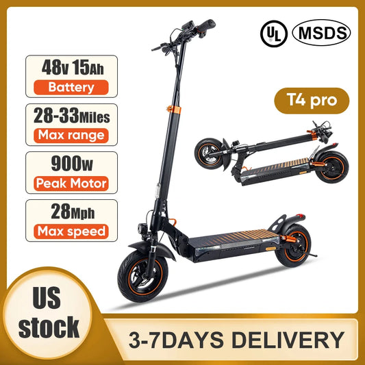 900w Peak Motor Electric Scooter Adult 48v 15ah Foldable 28-33 Miles Range 28mph Max Speed Scooter 10-Inch Tire Escooter T4pro
