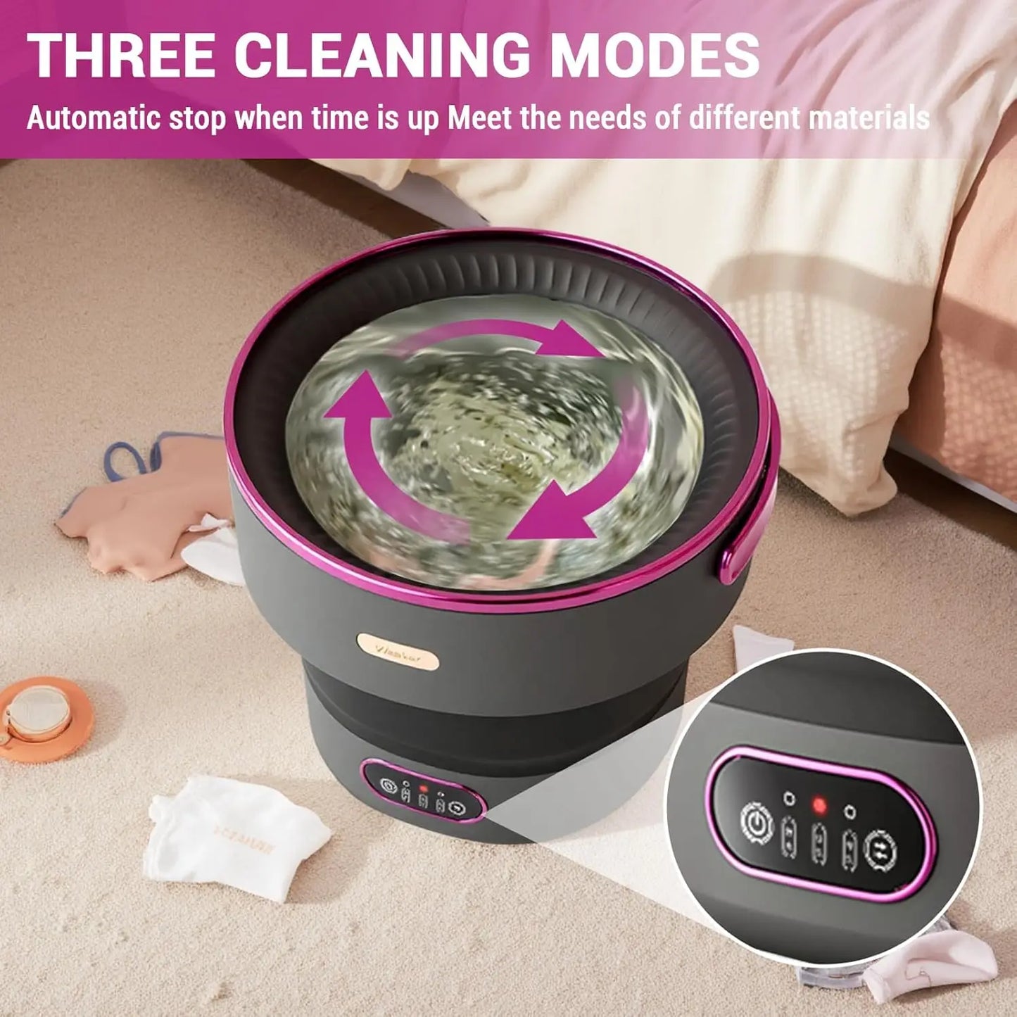 Portable Washing Machine 13L Foldable Mini Washer with with 4 Modes and Spin Basket Deep Cleaning of Underwear Baby Clothes