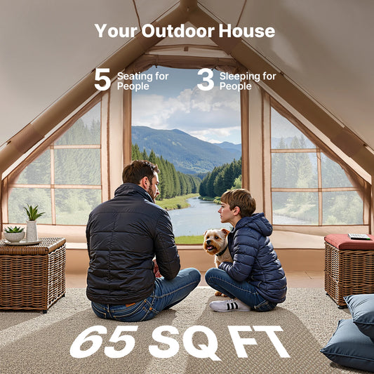 SucceBuy Inflatable Tents for Camp 3-5 Person Easy Setup Blow up Tent with Hand Pump 300D Oxford Tent with Doors & Mesh Windows