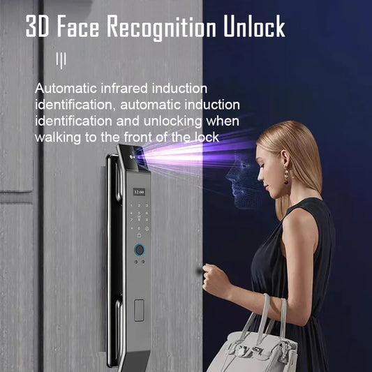 Tuya APP Smart Life APP Control Voice Intercom Smart Lock 3D Face Recognition Fingerprint Password Smart  Door Lock With Camera