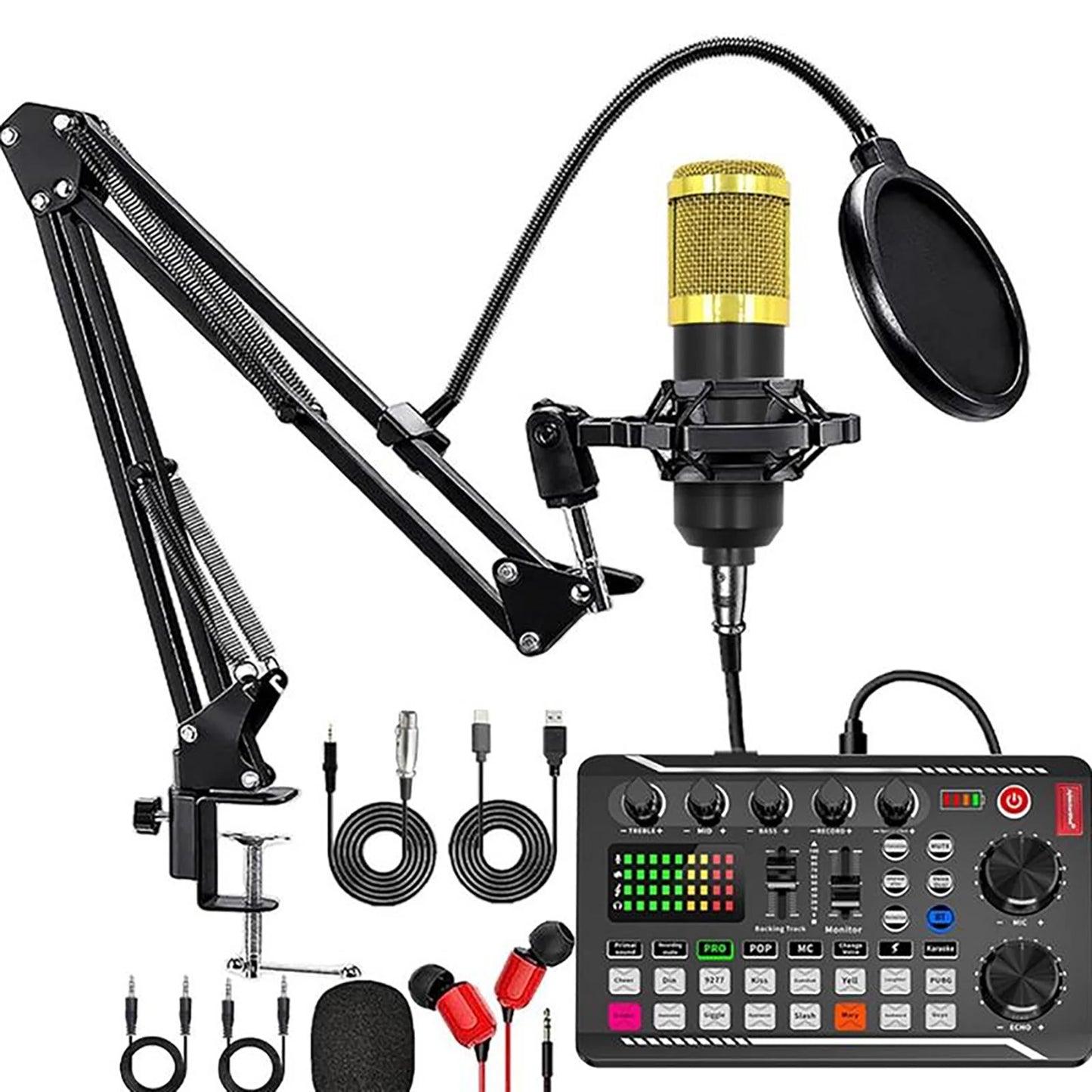 Podcast Microphone Suit with Sound Card Audio Mixer Studio Condenser Microphones Live Streaming Microphone Set for PC Smartphone