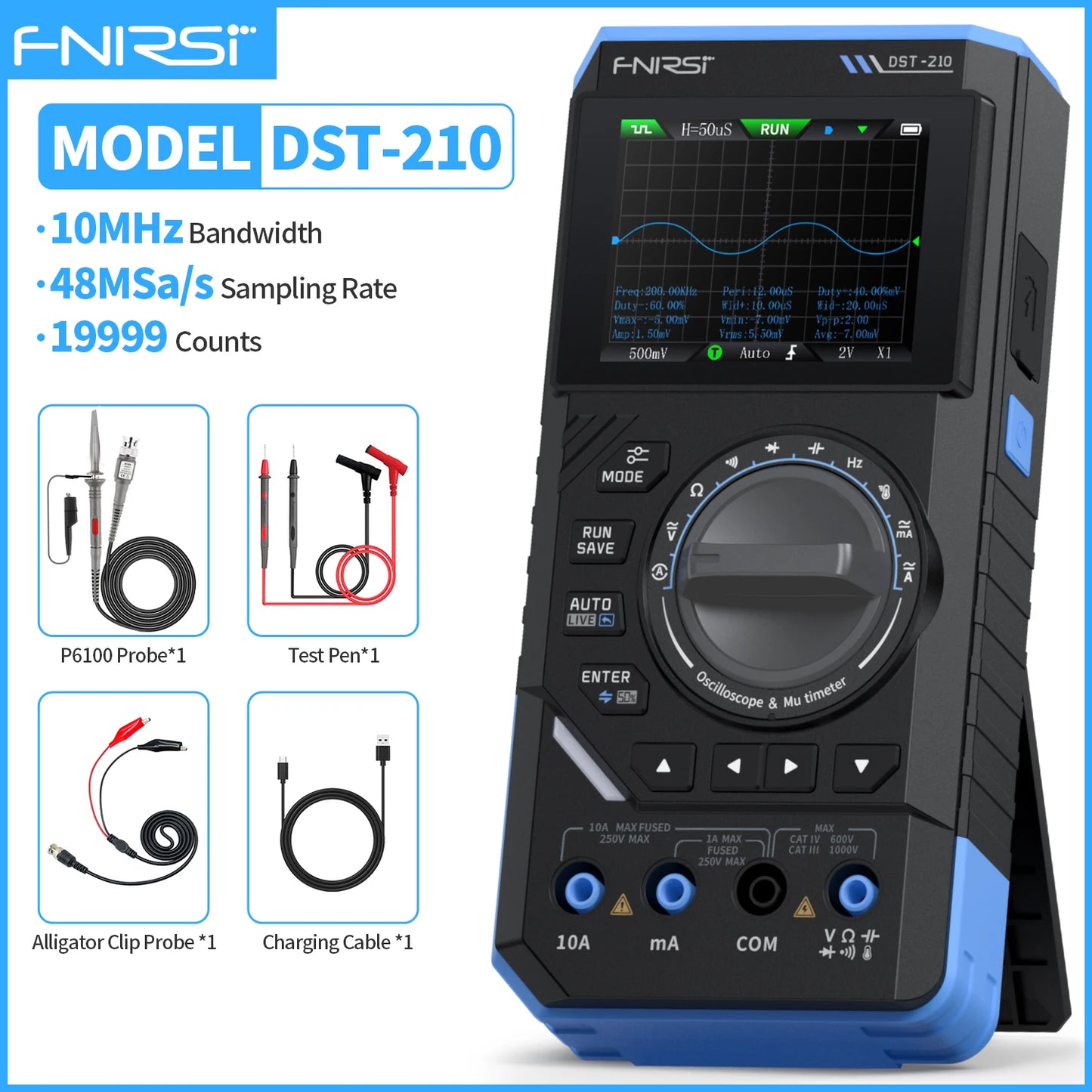 FNIRSI DST-210 and DST-201 3IN1 Digital Multimeter Oscilloscope Signal Source 19999 Counts 10MHz/1MHz Portable Electrician Tools
