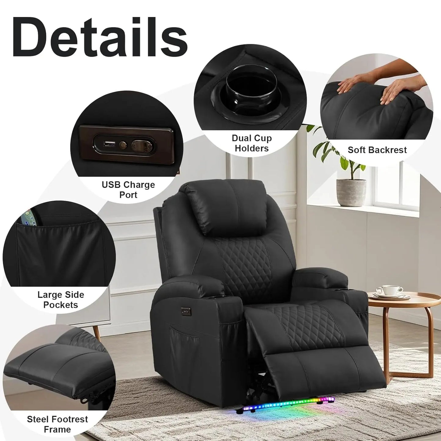 Power Recliner Chair with Vibration Massage & Heat for Adults, Faux Leather Home Theater Seating with Cup, Customized