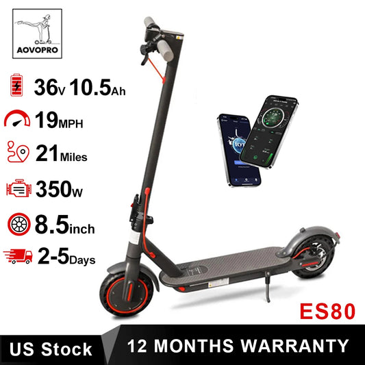 AOVOPRO ES80 350W Electric Scooter 10.5Ah 19mph Max Speed Smart APP Control 21miles Max Range Foldable E-Scooter for Adult
