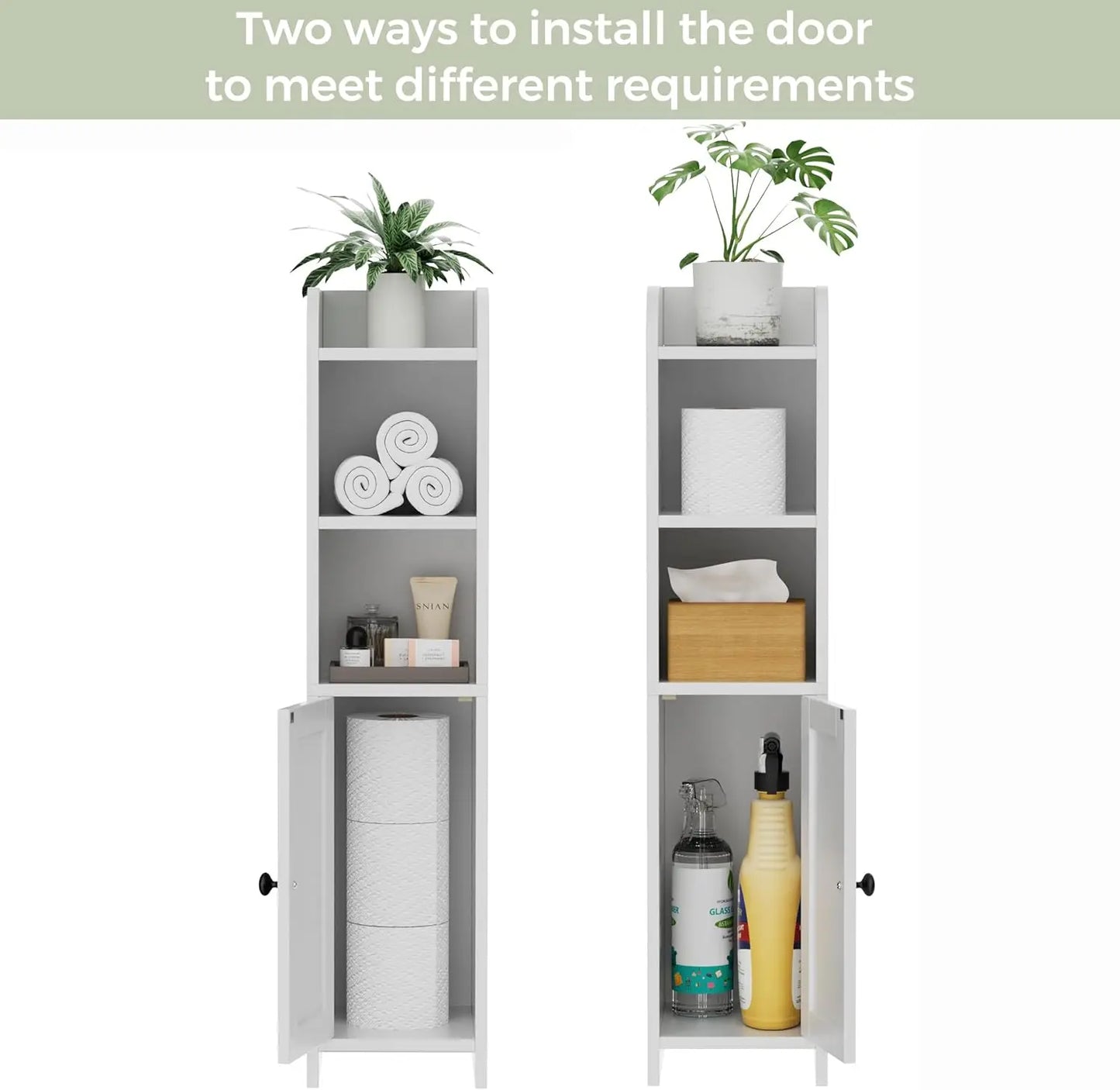 Small Bathroom Storage Corner Cabinet with Door and Shelves, Narrow Toilet Paper Stand, White, 7.9" D x 7.1" W x 31" H