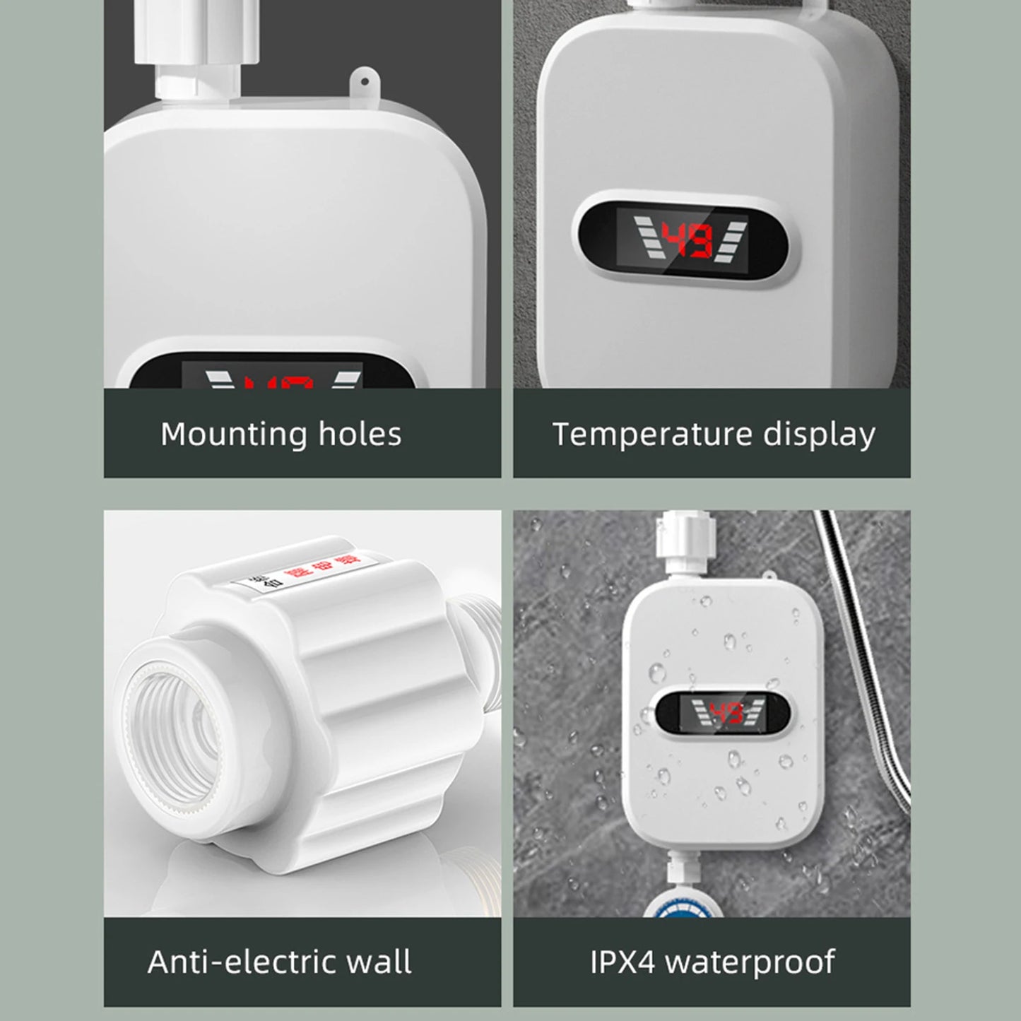 Small Instant Electric Water Heater LCD Temperature Display IPX4 Quick Heating Shower Water Heating Device Set