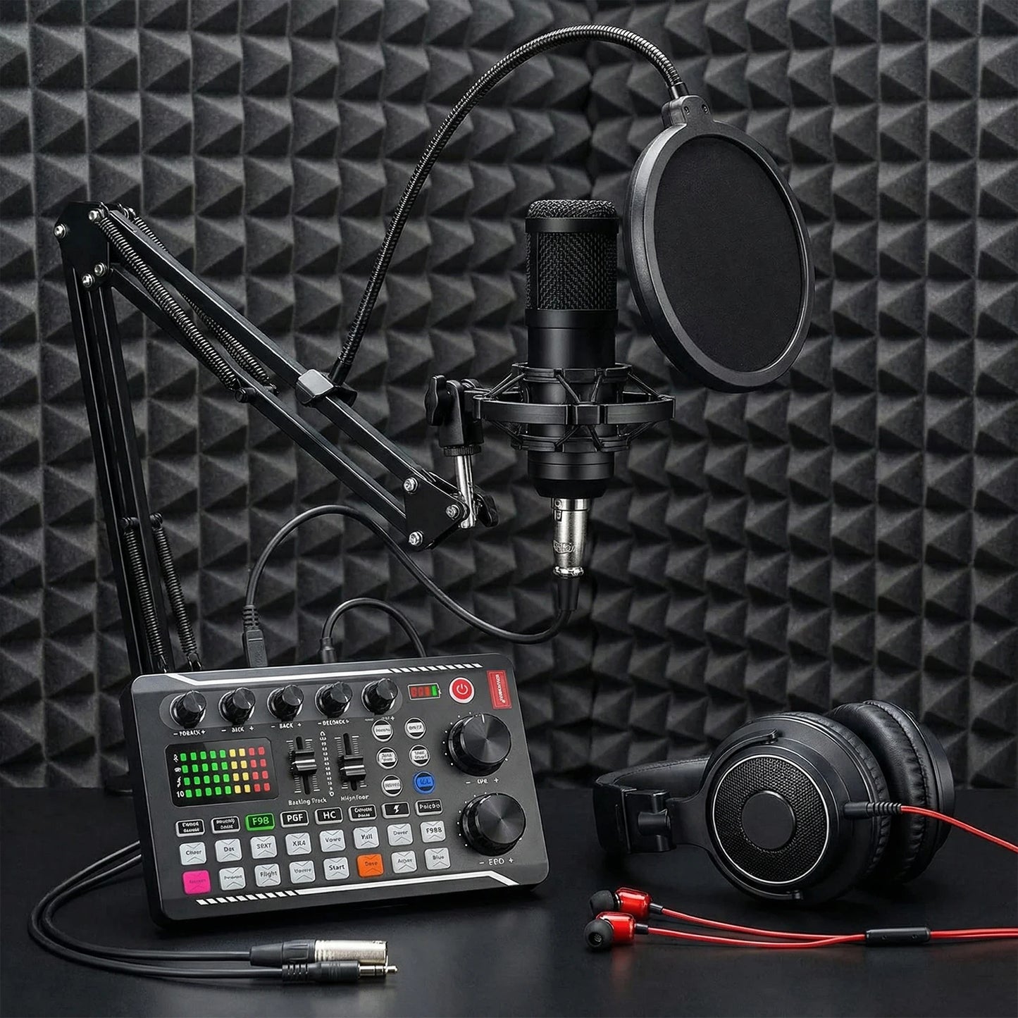 Podcast Microphone Suit with Sound Card Audio Mixer Studio Condenser Microphones Live Streaming Microphone Set for PC Smartphone