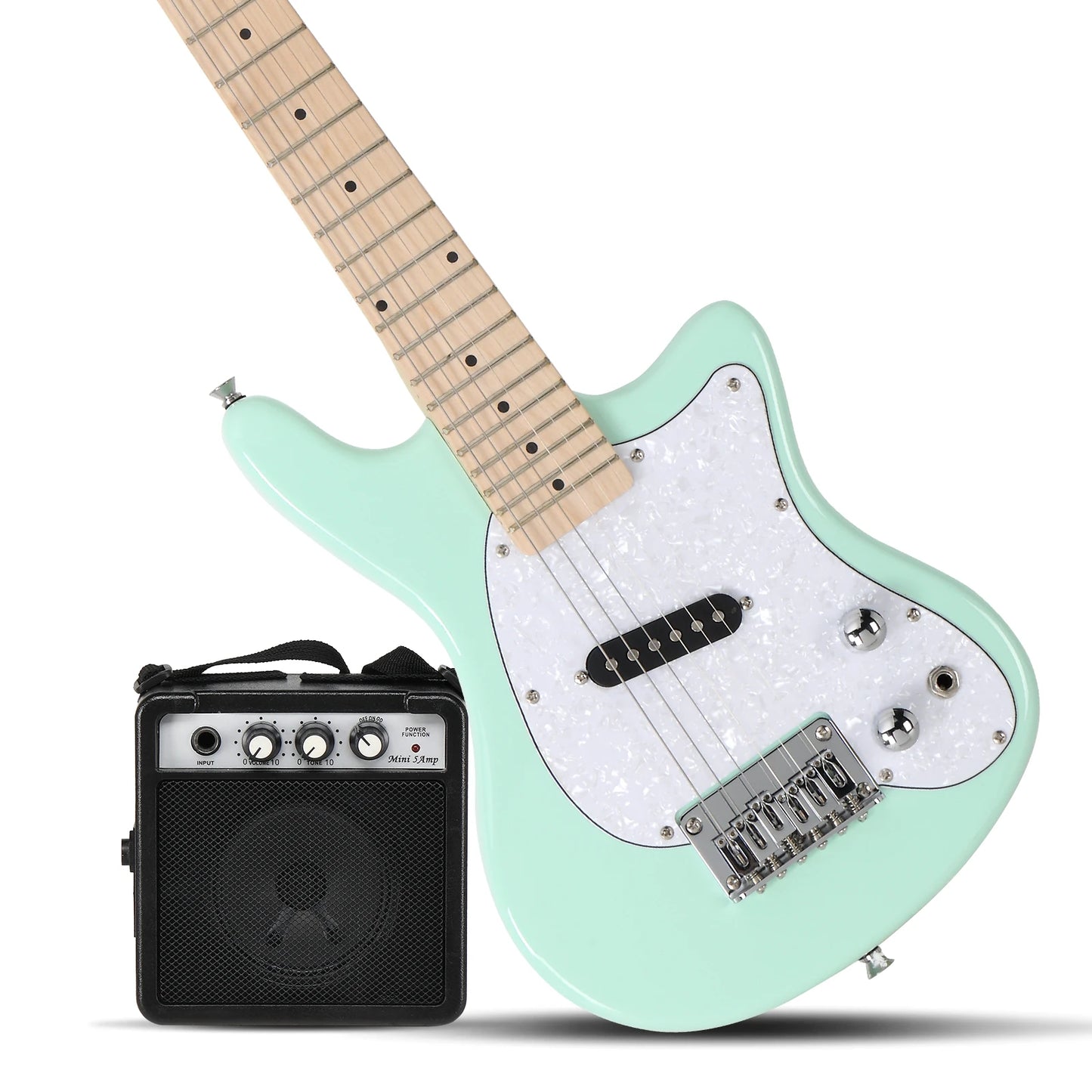 Glarry 30in Maple Fingerboard Mini Electric Guitar Kit with 5W Amplifier Bag String Shoulder Strap Plectrum Cord Wrench
