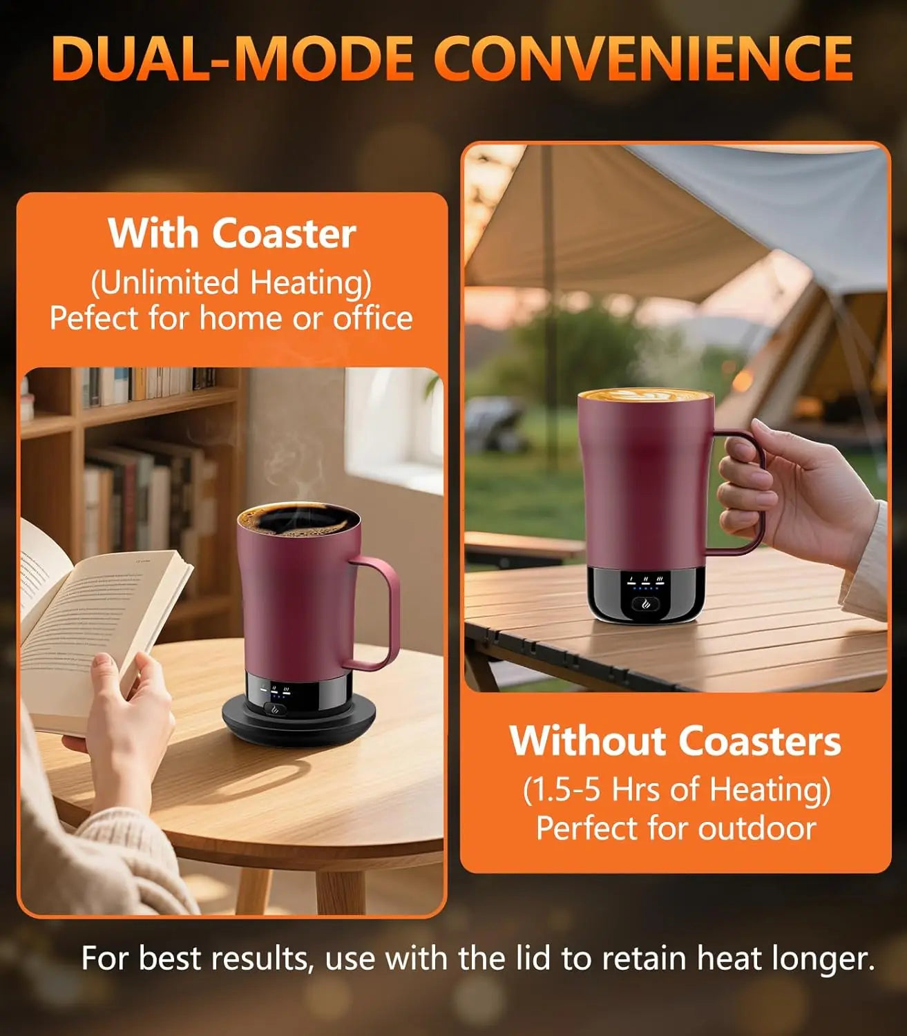 Rechargeable Self-Heating Coffee Mug, 14oz Temperature Control Keeps Drinks Hot for Hours, Ideal Gift