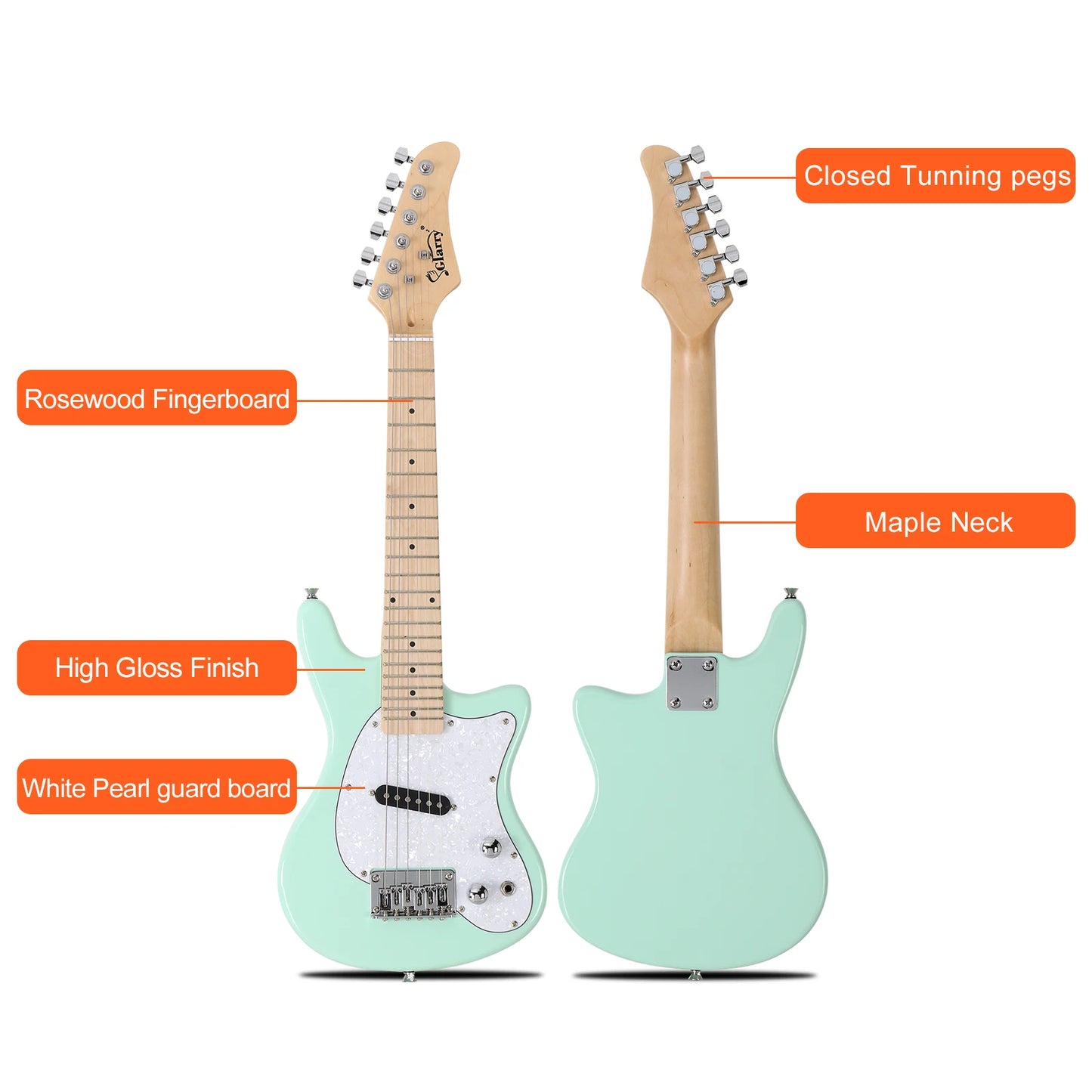 Glarry 30in Maple Fingerboard Mini Electric Guitar Kit with 5W Amplifier Bag String Shoulder Strap Plectrum Cord Wrench