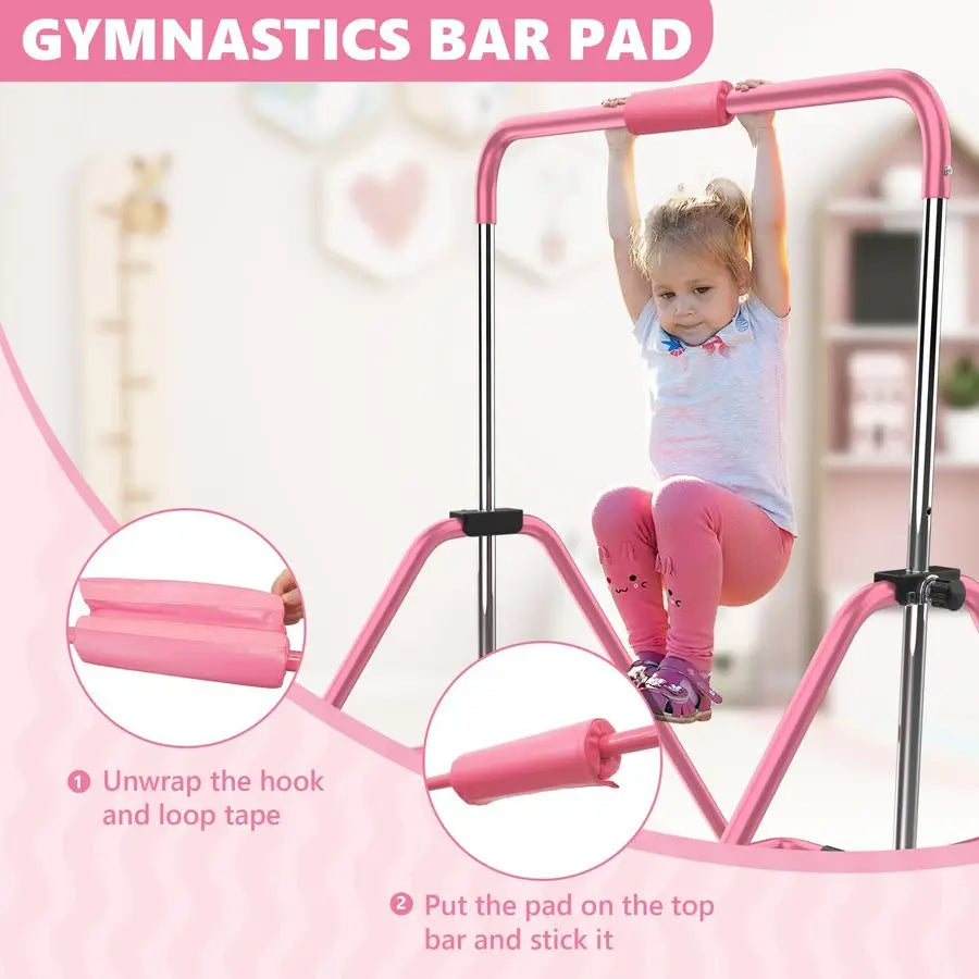 Gymnastics Bar with Mat, Foldable Gymnastics Horizontal Bar Height Adjustable, Gymnastics Equipment for Kids 312 Ages, Childrens