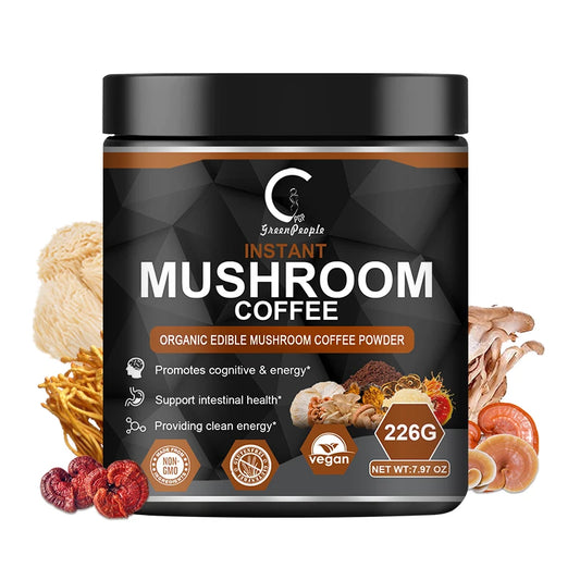 GPGP GreenPeople 226G Lion's Mane Mushroom Coffee with Reishi,Cordyceps &Turkey Tail-Energy,Mental Clarity & Focus,Brain Booster