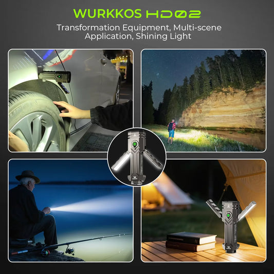 Wurkkos HD02 LED Camping Lamp Portable Outdoor Sports Fishing 3200 Lumens Hunting Hiking Searchlight with Rechargeable Battery