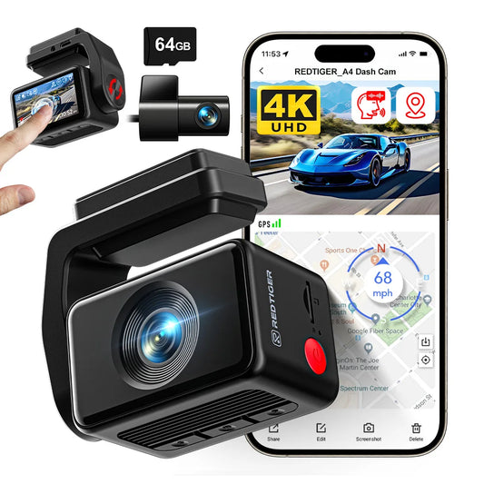 REDTIGER A4 Dash Camera Front and Rear 4k Dash Cam  Drive Recorder for WiFi GPS Car Dvr for 24H Parking Mode Black Box for Car
