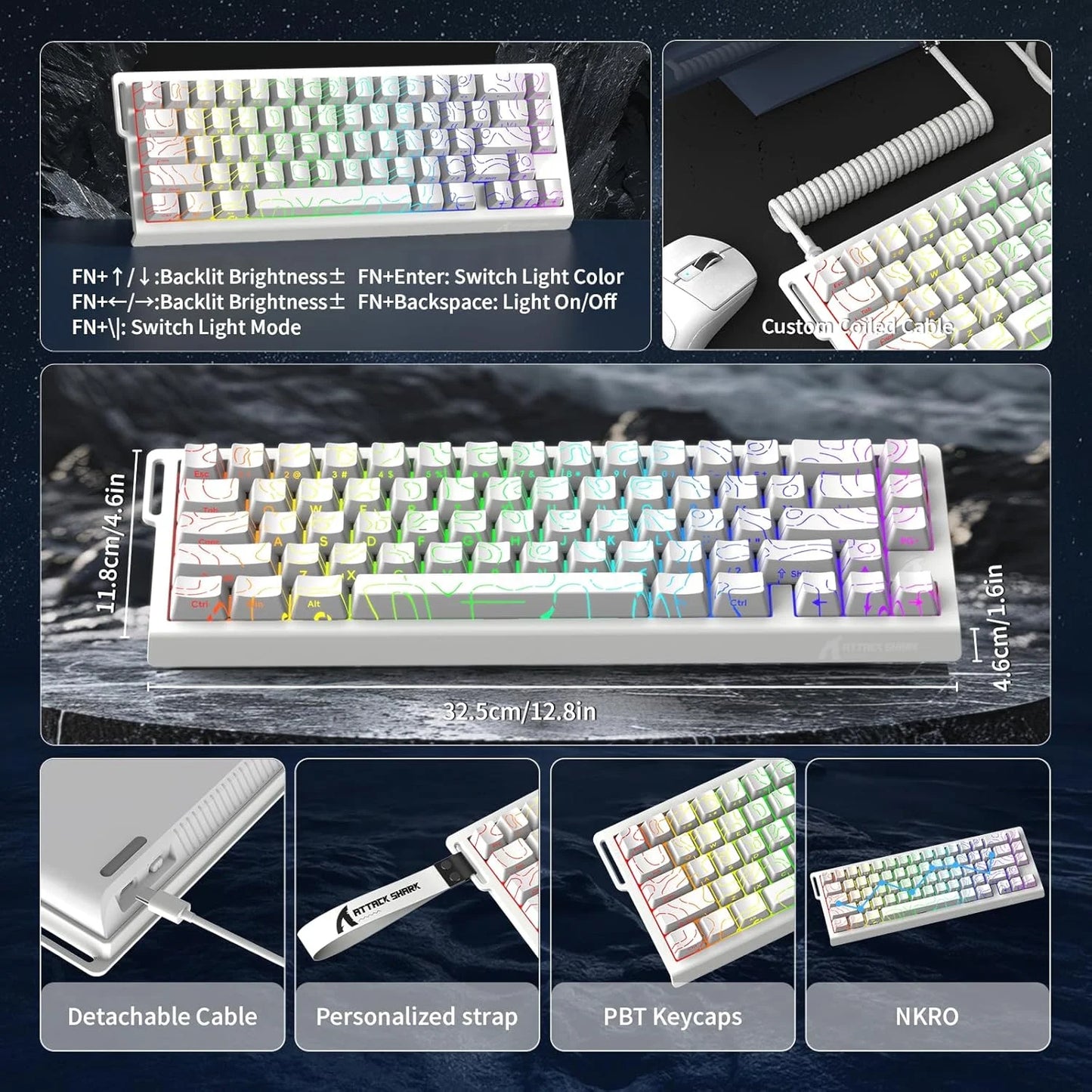 ATTACK SHARK X68 HE Rapid Trigger Keyboard Magnetic Switch 60% Wired 8KHz Hot Swappable Keyboard With RGB Lighting PBT Double-sh