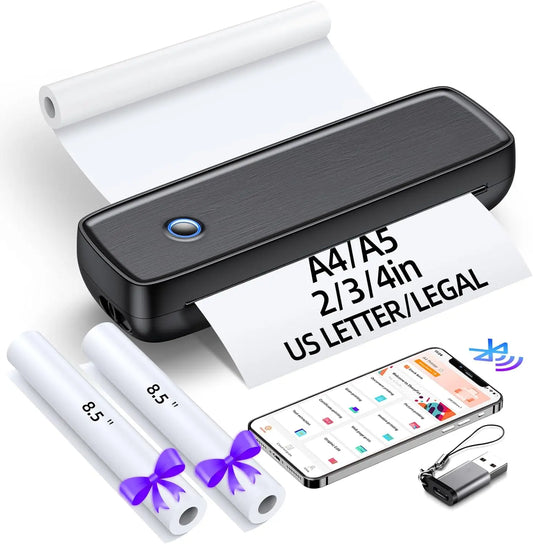 Portable Wireless Bluetooth Thermal Inkless Printer - Support US Letter &Legal, Thermal Paper, Compatible with iOS, Android&Lapt