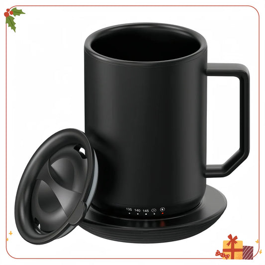 12oz Smart Warming Coffee Mug | Heated Coaster Set | Stainless Steel Travel Cup | Office Home Hot Drink Solution