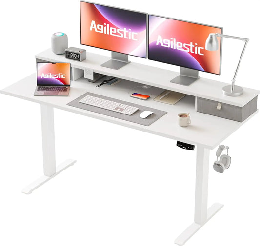 55x24 Inch Electric Standing Desk with 2 Drawers, Adjustable Height Sit Stand Computer Table, White