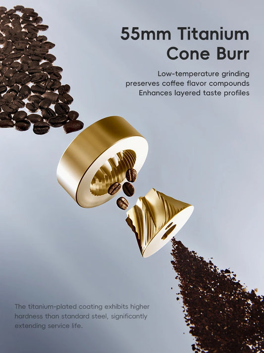STARSEEKER E55Pro Electric Coffee Grinder 55MM Titanium Cone Burr Stepless Adjustment Espresso Brew Coffee Bean Grinder Black