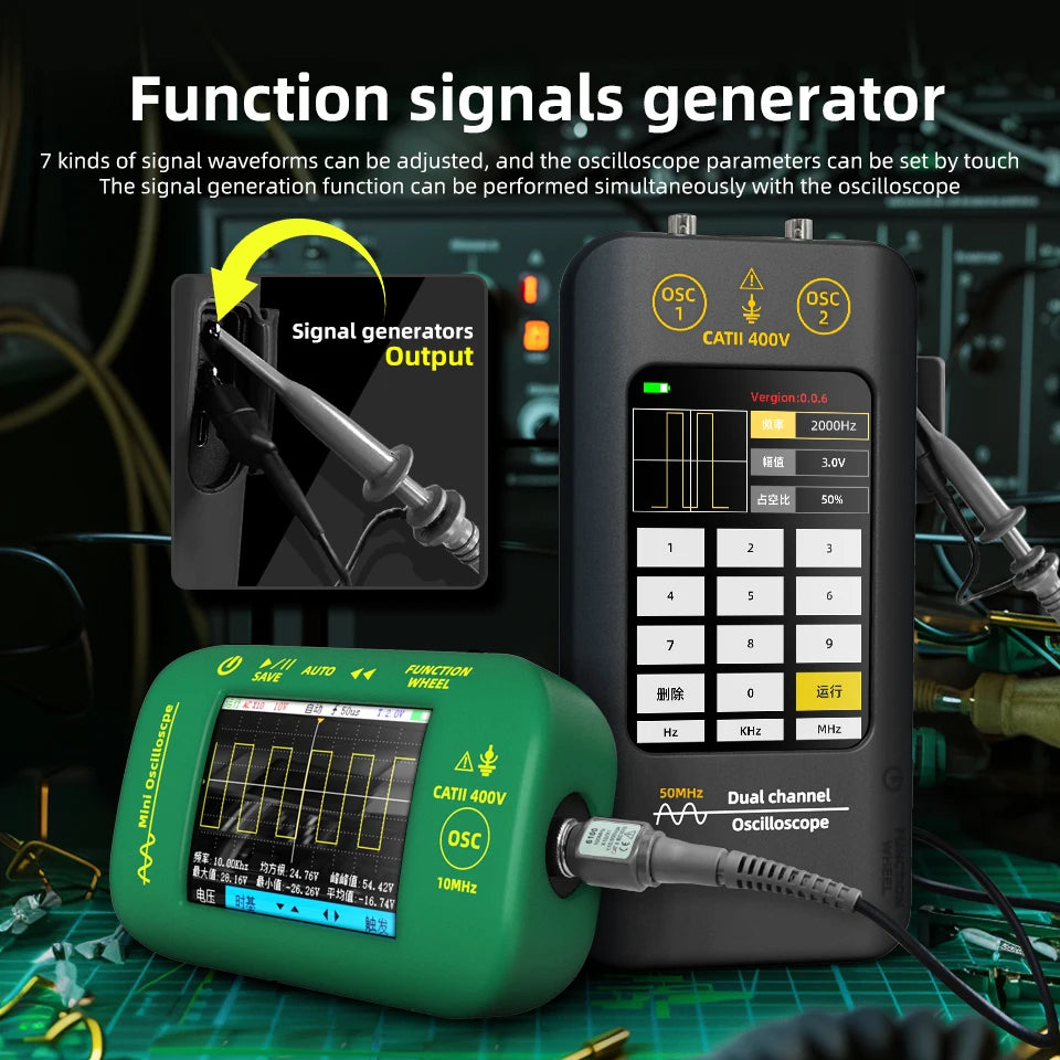 BSIDE New Touchscreen Digital Oscilloscope Signal Generator Dual Channel 50MHz Waveform Storage Graphic Tester Repair Tool