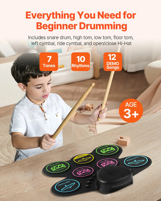 SucceBuy Electric Drum Set 7-Pad / 9-Pad Roll-up Drum Practice Pad Electronic Drumset Portable Instrument Toy for Kids Ages 3+