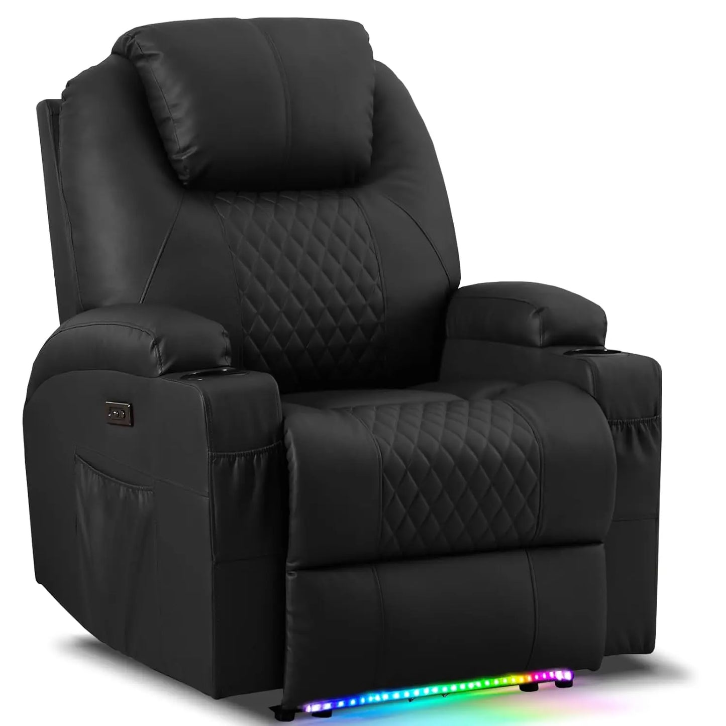 Power Recliner Chair with Vibration Massage & Heat for Adults, Faux Leather Home Theater Seating with Cup, Customized